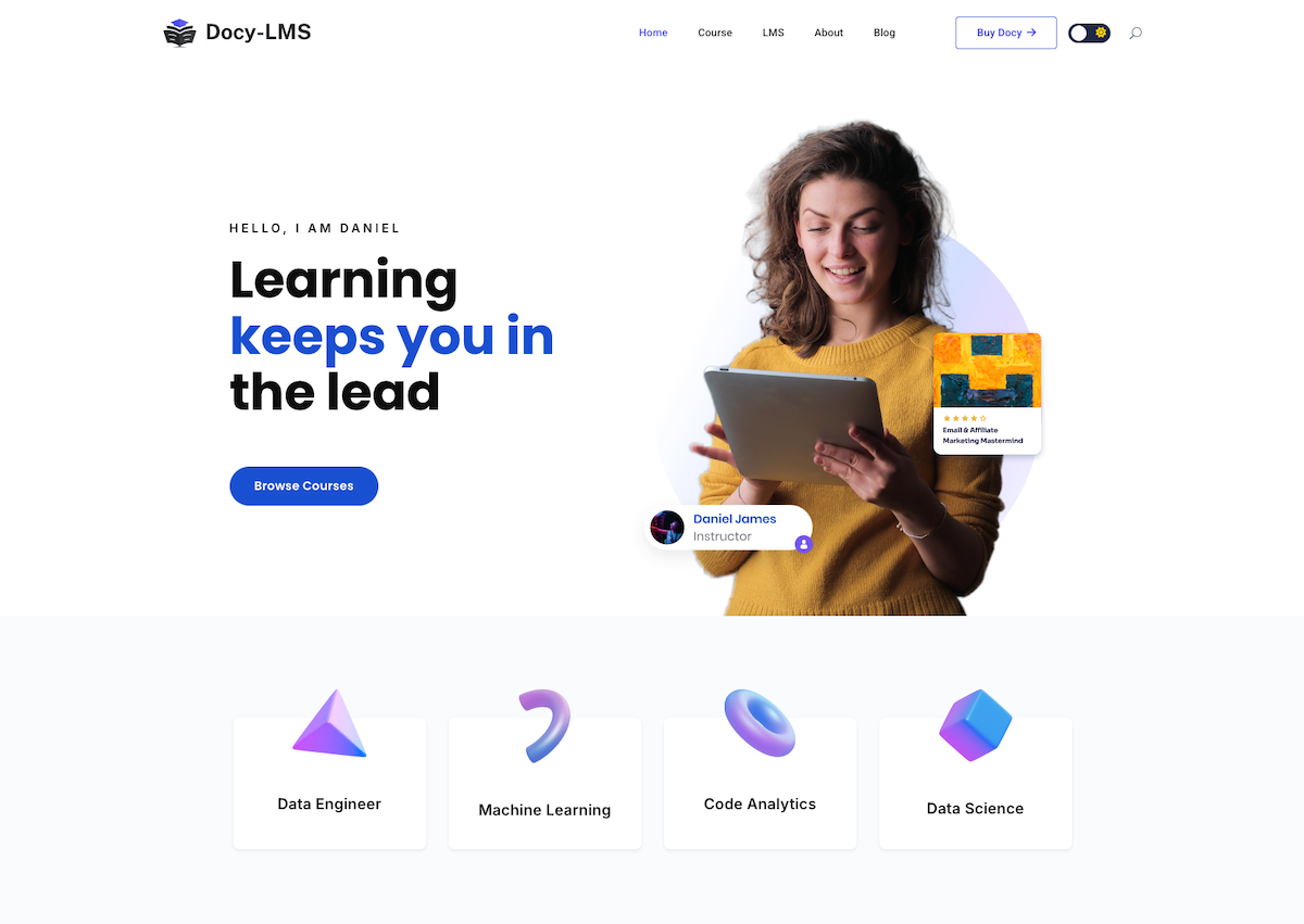 Tutor LMS course page with lessons and progress tracking
